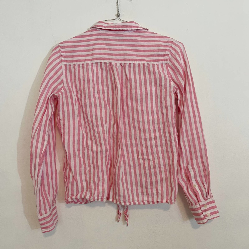 J. Crew Factory Pink and White Striped Tie-Front Button-Up Shirt - Picture 3 of 6